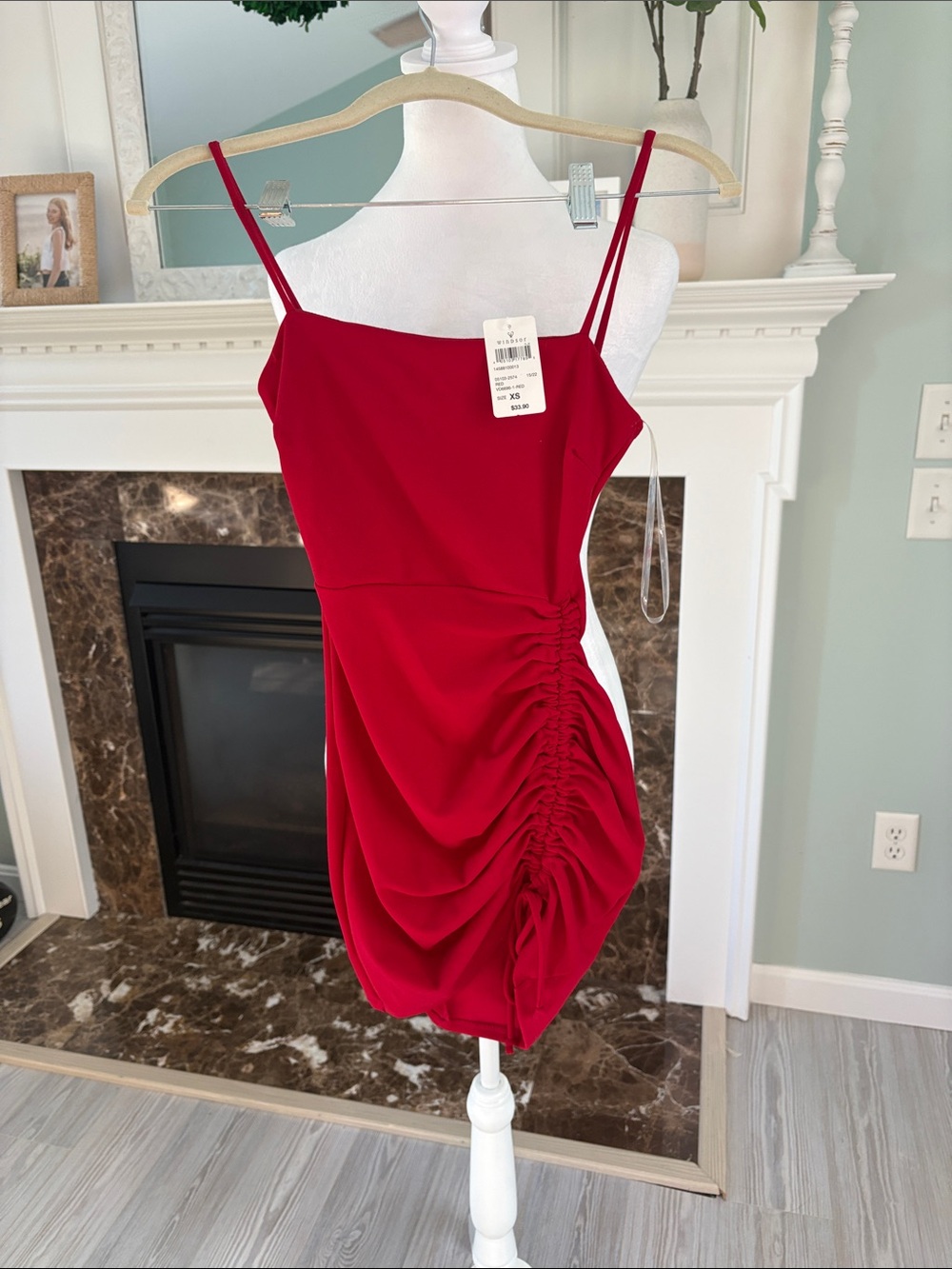 Windsor Red Ruched Mini Slip Dress
